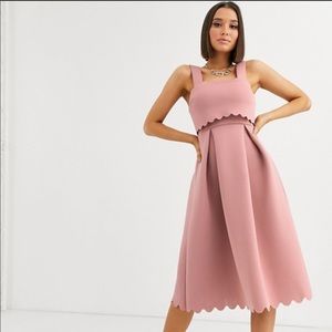 ASOS Square Neck Scallop Detail Midi Dress